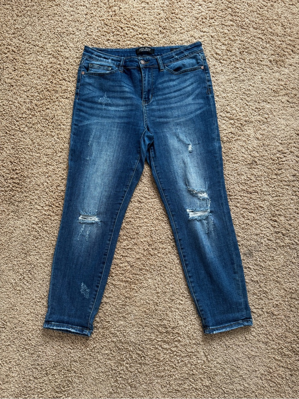 Judy Blue Medium Blue Distressed Ankle Skinny Jeans